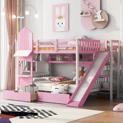 Streamdale Furniture Streamdale Full Over Full Castle Style Bunk Bed With 2 Drawers 3 Shelves