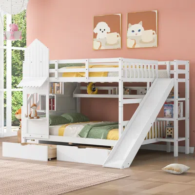 Streamdale Furniture Streamdale Full-over-full Castle Style Bunk Bed With 2 Drawers 3 Shelves And Slide - White