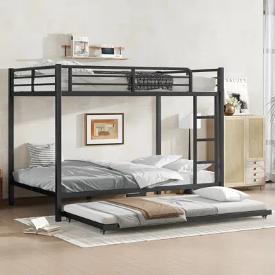 Streamdale Furniture Streamdale Full Over Full Metal Bunk Bed With Twin Size Trundle, Black