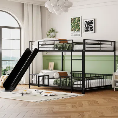 Streamdale Furniture Streamdale Full Over Full Size Metal Bunk Bed With Slide And Guardrails, Black