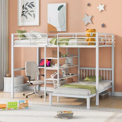 Streamdale Furniture Streamdale Full Over Twin Metal Bunk Bed With Built-in Desk