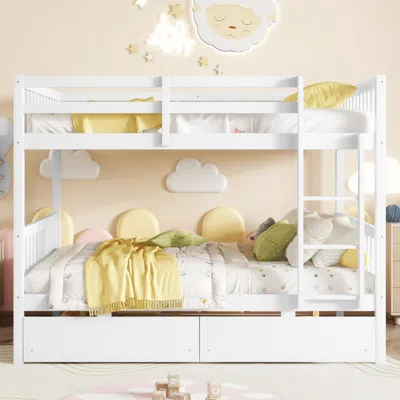 Streamdale Furniture Streamdale Full Rubber Wood Bunk Bed With Two Drawers, Convertible Into 2 Beds