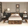 Streamdale Furniture Streamdale Full Size Bed Frame W/ Drawers, Led Headboard, Metal Platform, Brown