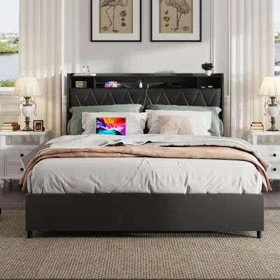 Streamdale Furniture Streamdale Full Size Bed Frame With Headboard, Outlets & Storage