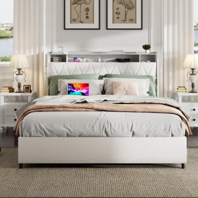 Streamdale Furniture Streamdale Full Size Bed Frame With Headboard, Outlets & Storage