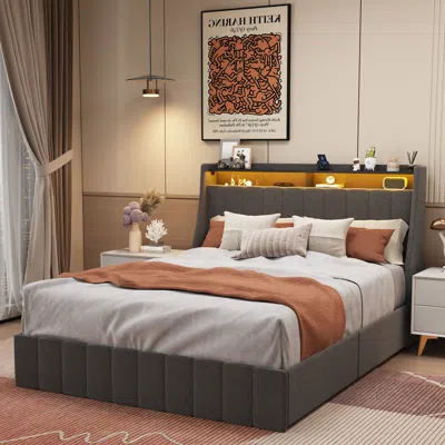 Streamdale Furniture Streamdale Full Size Bed Frame With Led And Storage Drawers