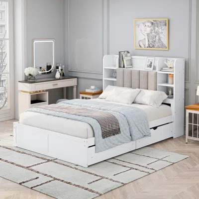 Streamdale Furniture Streamdale Full Size Bed Frame With Storage And Shelves