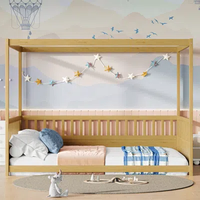 Streamdale Furniture Streamdale Full Size Canopy Bed Frame With Guardrails - Natural