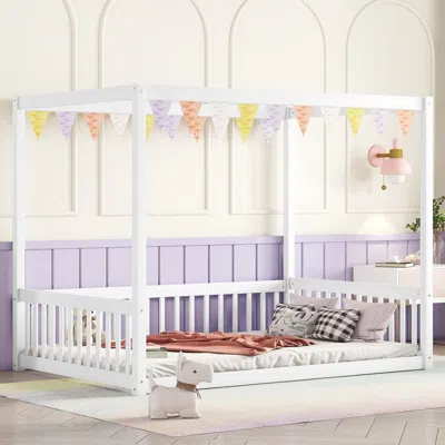 Streamdale Furniture Streamdale Full Size Canopy Frame Floor Bed With Fence