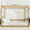Streamdale Furniture Streamdale Full Size Canopy Frame Rubber Wood Floor Bed With Fence, Guardrails, Natural