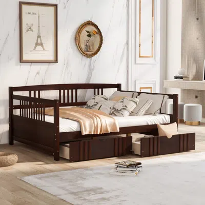 Streamdale Furniture Streamdale Full Size Daybed Wood Bed With Two Drawers In Brown