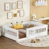 Streamdale Furniture Streamdale Full Size Floor Bed With Safety Guardrails And Door, Solid Wood Frame