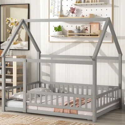 Streamdale Furniture Streamdale Full Size Floor Wooden Bed With House Roof Frame