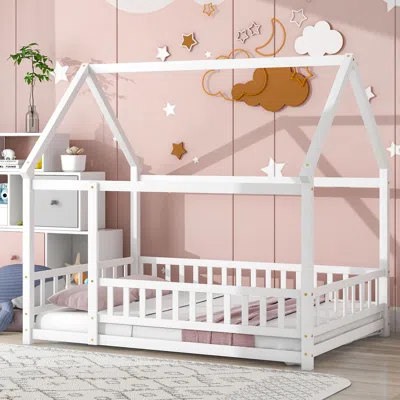Streamdale Furniture Streamdale Full Size Floor Wooden Bed With House Roof Frame
