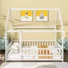 Streamdale Furniture Streamdale Full Size House Floor Wooden Bed With Roof Frame, Safety Guardrails,whtie In White