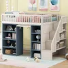 Streamdale Furniture Streamdale Full Size Loft Bed With 2 Four-layer Storage Cabinets And Curtain