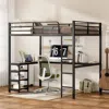 Streamdale Furniture Streamdale Full Size Loft Bed With Desk & Shelves, Heavy Duty Metal Frame, Black