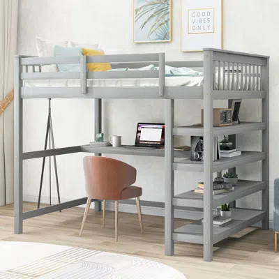 Streamdale Furniture Streamdale Full Size Loft Bed With Storage Shelves And Under-bed Desk