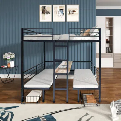 Streamdale Furniture Streamdale Full Size Loft Bed With Table Set Transformable To Full Over Full Bunk