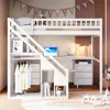 Streamdale Furniture Streamdale Full Size Loft Bed With Two Chest Of Drawers, Desk And Light Strip, Gray