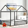 Streamdale Furniture Streamdale Full Size Metal Bed House Bed Frame With Fence