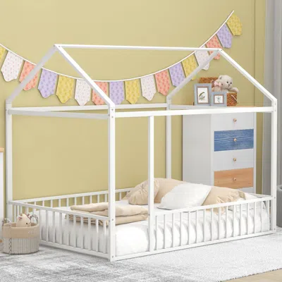 Streamdale Furniture Streamdale Full Size Metal Bed House Bed Frame With Fence