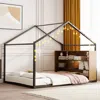 Streamdale Furniture Streamdale Full Size Metal Bed House Bed Frame With Shelves And Lights, Black
