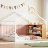 Streamdale Furniture Streamdale Full Size Metal Bed House Bed Frame With Shelves And Lights, White