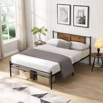 Streamdale Furniture Streamdale King Size Metal Bedframe, Headboard With Wood Panel Decoration