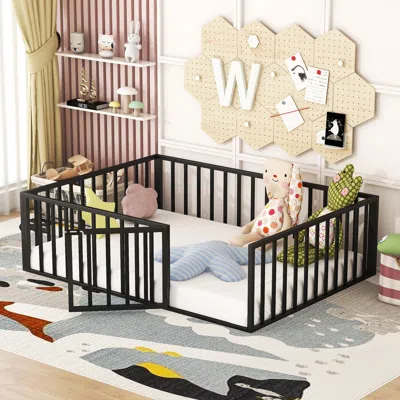 Streamdale Furniture Streamdale Full Size Metal Floor Bed Frame With Fence And Door