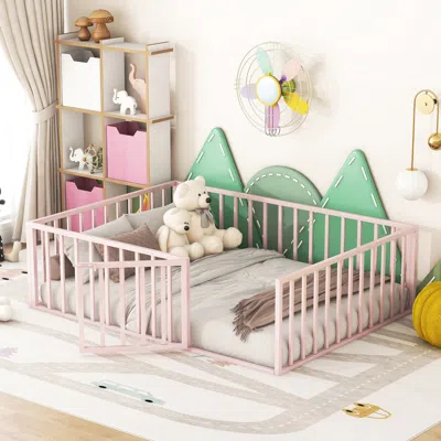 Streamdale Furniture Streamdale Full Size Metal Floor Bed Frame With Fence And Door