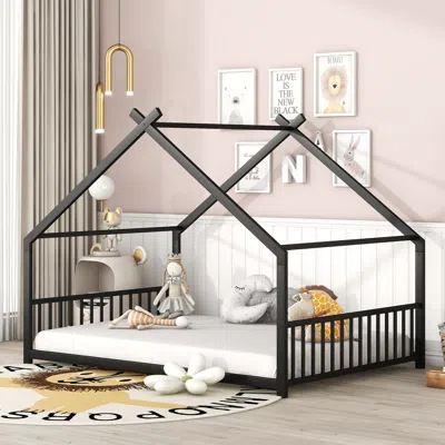 Streamdale Furniture Streamdale Full Size Metal House Bed, Black