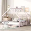 Streamdale Furniture Streamdale Full Size Metal House Bed, Pink