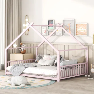 Streamdale Furniture Streamdale Full Size Metal House Bed, Pink