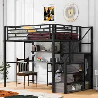 Streamdale Furniture Streamdale Full Size Metal Loft Bed With Storage
