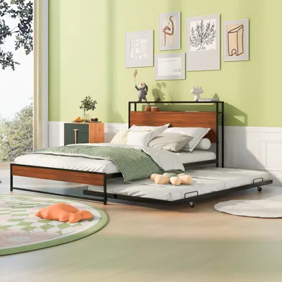 Streamdale Furniture Streamdale Full Size Metal Platform Bed Frame With Trundle