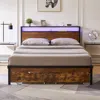 Streamdale Furniture Streamdale Full Size Metal Platform Bed Frame With Wooden Headboard And Footboard With Usb