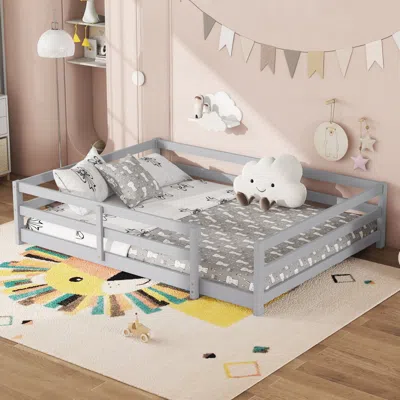Streamdale Furniture Streamdale Full Size Montessori Floor Bed With Fence, Kids, Girls, Boys, Gray