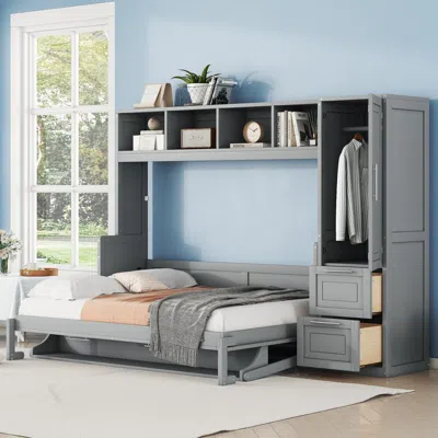 Streamdale Furniture Streamdale Full Size Murphy Bed Wall Bed With Closet And Drawers