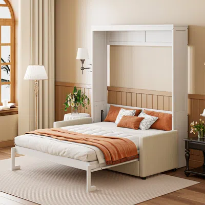 Streamdale Furniture Streamdale Full Size Murphy Bed Wall Bed With Cushion, White