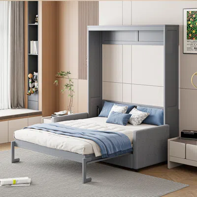 Streamdale Furniture Streamdale Full Size Murphy Bed Wall Bed With Cushion,gray