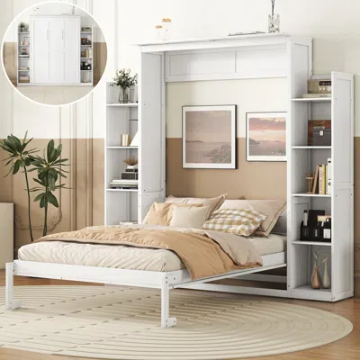 Streamdale Furniture Streamdale Full Size Murphy Bed Wall Bed With Shelves And Led Lights