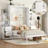 Streamdale Furniture Streamdale Full Size Murphy Bed Wall Bed With Shelves, Drawers, And Led Lights