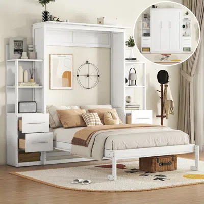 Streamdale Furniture Streamdale Full Size Murphy Bed Wall Bed With Shelves, Drawers, And Led Lights