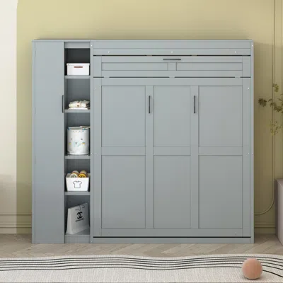 Streamdale Furniture Streamdale Full Size Murphy Bed Wall Bed With Shelves, Wardrobe And Led Lights
