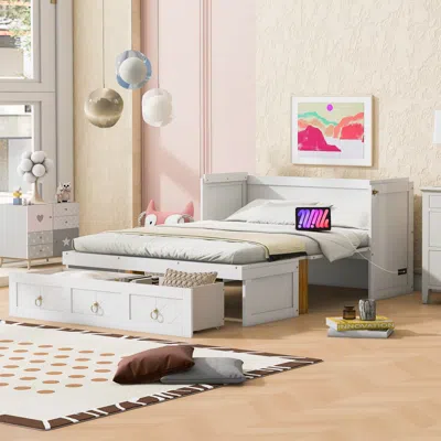 Streamdale Furniture Streamdale Full Size Murphy Bed With Usb Port And A Large Drawer, White