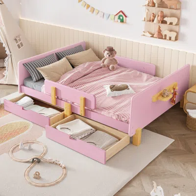 Streamdale Furniture Streamdale Full Size Platform Bed With Storage, Solid Wood Frame, No Box Spring Needed, Pink