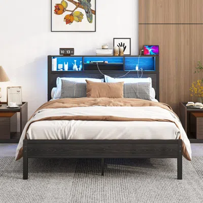 Streamdale Furniture Streamdale Full Size Storage Bed Frame With Charging Station & Bookcase