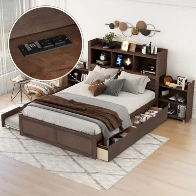 Streamdale Furniture Streamdale Full Size Storage Platform Bed With Pull Out Shelves