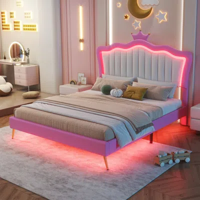 Streamdale Furniture Streamdale Full Size Upholstered Bed Frame With Led Lights